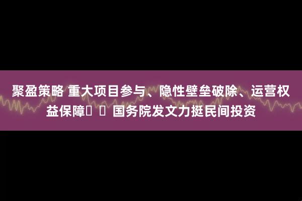 聚盈策略 重大项目参与、隐性壁垒破除、运营权益保障⋯⋯国务院发文力挺民间投资